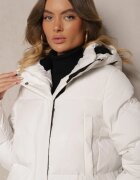 jstyle Geacă Albă Matlasată Croială Lungă Cu Glugă și Șnururi Închisă Lateral cu Capse Siarielia