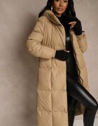 jstyle Geacă lungă bej închisă cu cusături matlasate glugă și curea legată Zalirra