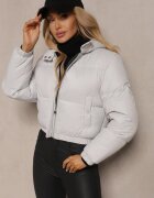 jstyle Geacă Matlasată Gri deschis cu Glugă fixă și croi scurt Tinneira