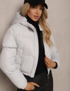 jstyle Geacă Matlasată Gri deschis cu Glugă fixă și croi scurt Tinneira