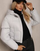 jstyle Geacă Matlasată Gri deschis cu Glugă fixă și croi scurt Tinneira