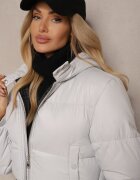 jstyle Geacă Matlasată Gri deschis cu Glugă fixă și croi scurt Tinneira