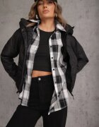 jstyle Geacă Neagră cu Matlasare Lată și Glugă Nedetașabilă Ninilira
