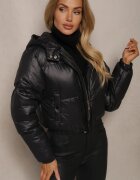 jstyle Geacă Neagră Matlasată scurtă cu glugă nedetașabilă Tinneira