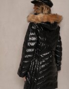 jstyle Geacă Negru-Maro Matlasată cu croi lung cu glugă decorată cu blană Senera