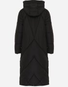 jstyle Geacă tip boxy neagră cu croială lungă cusături matlasate glugă și buzunare Calatta