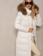 jstyle Jachetă Albă Matlasată Lungă cu Glugă cu cordon în talie cu Blană Detașabilă Phorira