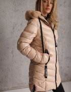 jstyle Jachetă Bej deschis cu Glugă cu Blană Detașabilă Matlasată Ennithra