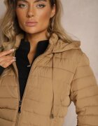 jstyle Jachetă Bej închisă Matlasată cu șnururi și glugă Mivissa