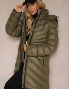 jstyle Jachetă de iarnă verde închisă cu matlasare diagonală și glugă nedetașabilă Siaritha