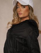 jstyle Jachetă Neagră Matlasată cu Glugă Detașabilă din Țesătură Kaliran