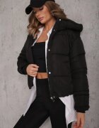 jstyle Jachetă Neagră Matlasată Puffer cu Glugă Mivvia