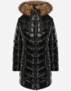 jstyle Jachetă Negru-Maro Matlasată Lungă Decorată cu Șnururi și Blană Detașabilă Lorrina