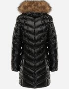 jstyle Jachetă Negru-Maro Matlasată Lungă Decorată cu Șnururi și Blană Detașabilă Lorrina