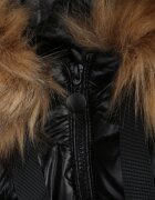 jstyle Jachetă Negru-Maro Matlasată Lungă Decorată cu Șnururi și Blană Detașabilă Lorrina