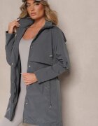 jstyle Jachetă Parka Gri cu Glugă și Șnururi Reglabile Isalene