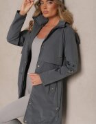 jstyle Jachetă Parka Gri cu Glugă și Șnururi Reglabile Isalene