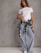 jstyle T-shirt Alb din Bumbac cu Decolteu Rotund Nedima