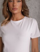 jstyle T-shirt Alb din Bumbac cu Decolteu Rotund Nedima