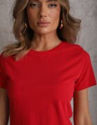 jstyle T-shirt Roșu din Bumbac cu Guler Rotund Nedima