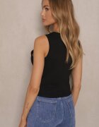 jstyle Top Negru de Bumbac cu Zirconii Perle și Fundă 3D Odivana