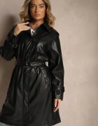 jstyle Trenci Negru cu Curea în Talie și Buzunare Mailora