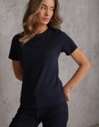 jstyle Tricou Bleumarin din Bumbac cu Decolteu Rotund Nedima