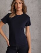 jstyle Tricou Bleumarin din Bumbac cu Decolteu Rotund Nedima