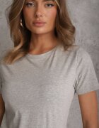 jstyle Tricou Gri din Bumbac cu Decolteu Rotund Nedima