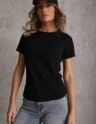 jstyle Tricou Negru din Bumbac cu Decolteu Rotund Nedima