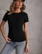 jstyle Tricou Negru din Bumbac cu Decolteu Rotund Nedima