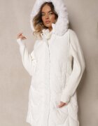 jstyle Vestă Albă Matlasată cu Glugă și Blană Detașabilă Innaleia