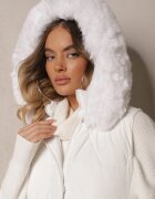 jstyle Vestă Albă Matlasată cu Glugă și Blană Detașabilă Innaleia