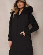 jstyle Vestă Neagră Matlasată cu Glugă și Blană Detașabilă Innaleia