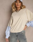 jumelle Bluză Bej din bumbac Decorată cu Mâneci de cămașă în dungi Milseli