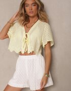 jumelle Bluză Galbenă Ajurată din Bumbac Decorată cu șiret și broderie Sorellita
