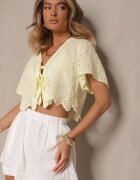 jumelle Bluză Galbenă Ajurată din Bumbac Decorată cu șiret și broderie Sorellita