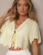 jumelle Bluză Galbenă Ajurată din Bumbac Decorată cu șiret și broderie Sorellita