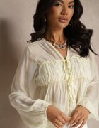 jumelle Bluză Galbenă cu Viscoză și Legătură Decorativă din Material Transparent Rineira