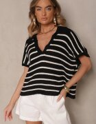 jumelle Bluză în alb și negru tip liliac cu guler din tricot din bumbac Galomea