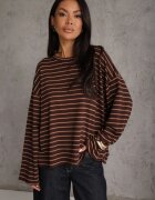 jumelle Bluză oversize cu bumbac și vâscoză în dungi Takemitsa Bej cu Bej cu maro