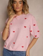 jumelle Bluză Roz din tricot cu Viscoză cu model cu inimi Dortewia