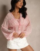 jumelle Bluză Roză cu Viscoză și Legătură Decorativă din Material Transparent Rineira