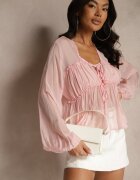 jumelle Bluză Roză cu Viscoză și Legătură Decorativă din Material Transparent Rineira
