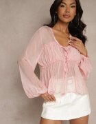 jumelle Bluză Roză cu Viscoză și Legătură Decorativă din Material Transparent Rineira