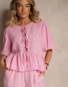 jumelle Bluză Rozalie din Bumbac cu Dungi Decorată cu Legătură și Volan Farettia