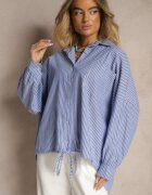jumelle Cămașă Albastră din Bumbac Croială Oversize cu Dungi cu Elastic în Talie Neoritia