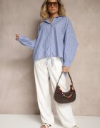 jumelle Cămașă Albastră din Bumbac Croială Oversize cu Dungi cu Elastic în Talie Neoritia