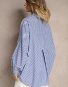 jumelle Cămașă Albastră din Bumbac Croială Oversize cu Dungi cu Elastic în Talie Neoritia