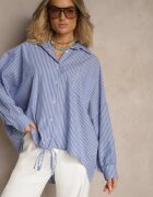 jumelle Cămașă Albastră din Bumbac Croială Oversize cu Dungi cu Elastic în Talie Neoritia